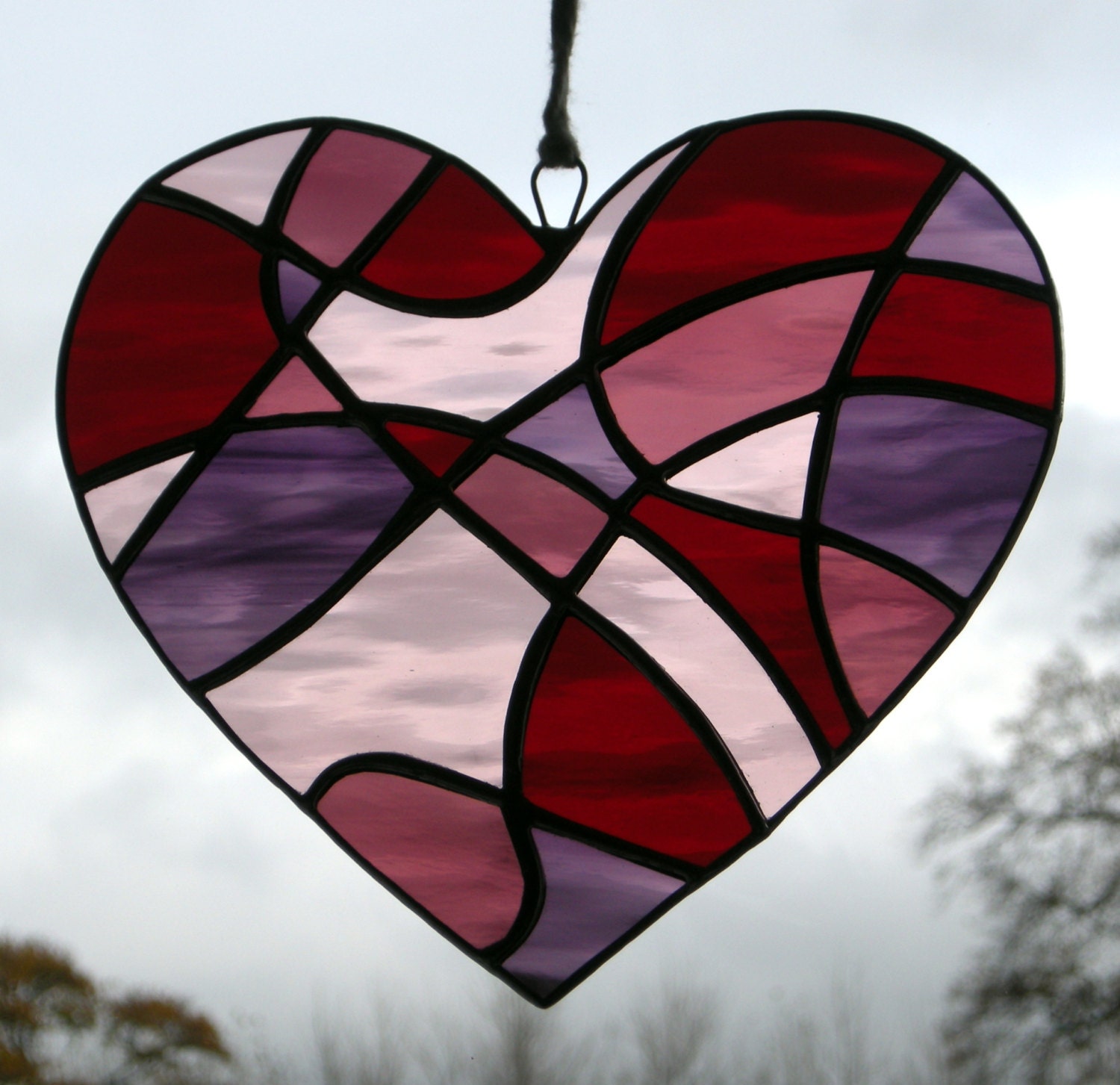 Stained Glass Abstract Love Heart in red rose and by neilsglass