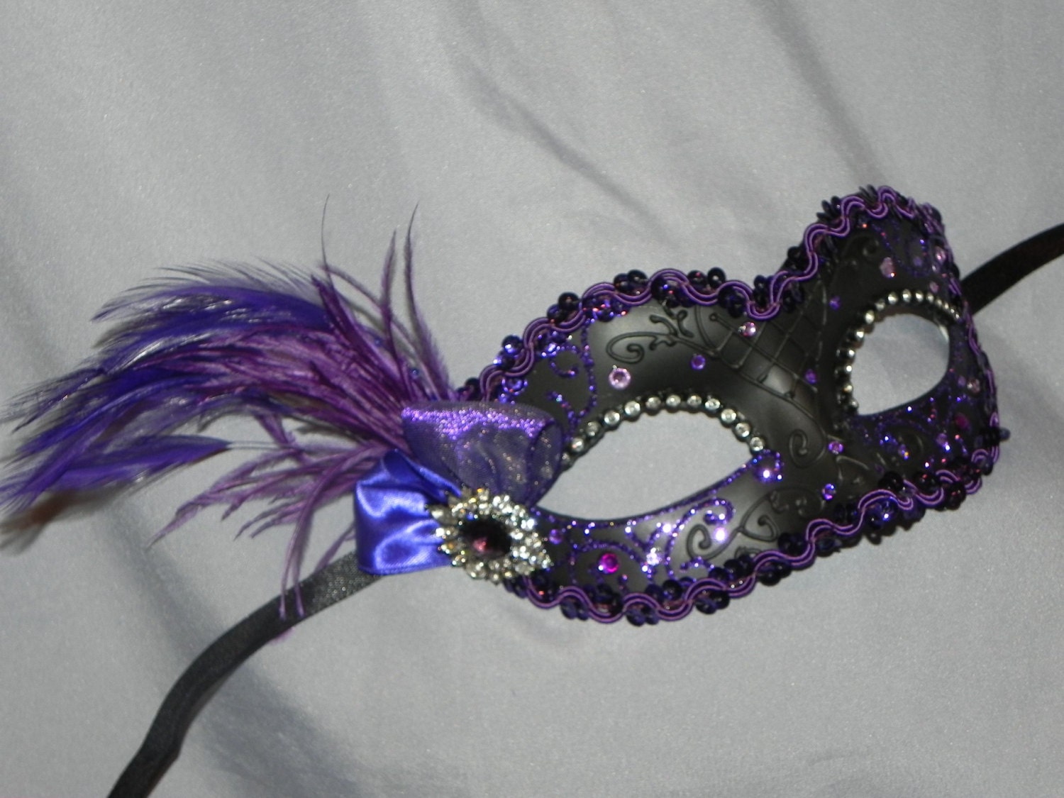 Masquerade Mask in Purple and Black with Silver Accents