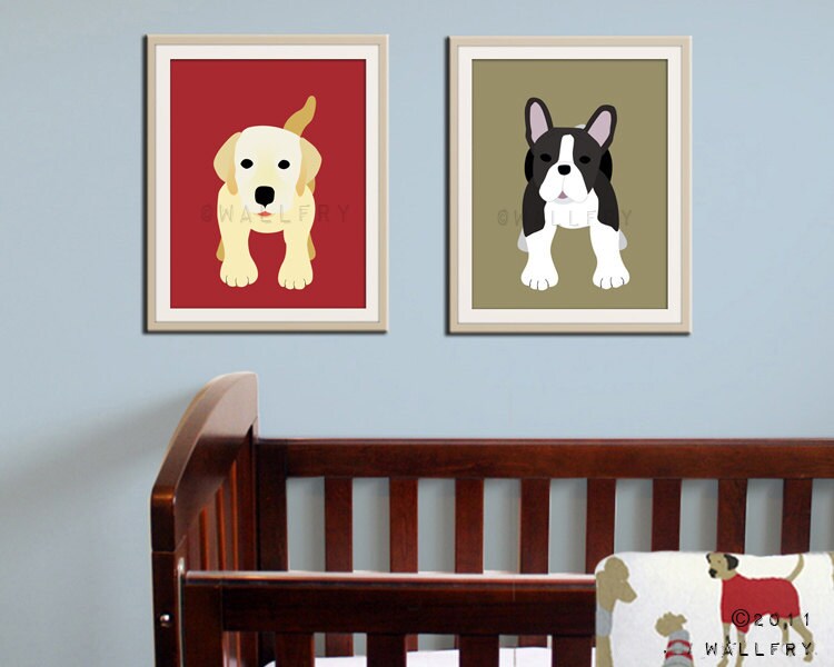 Puppy dog nursery art. Dog prints for kids rooms. Puppy dog