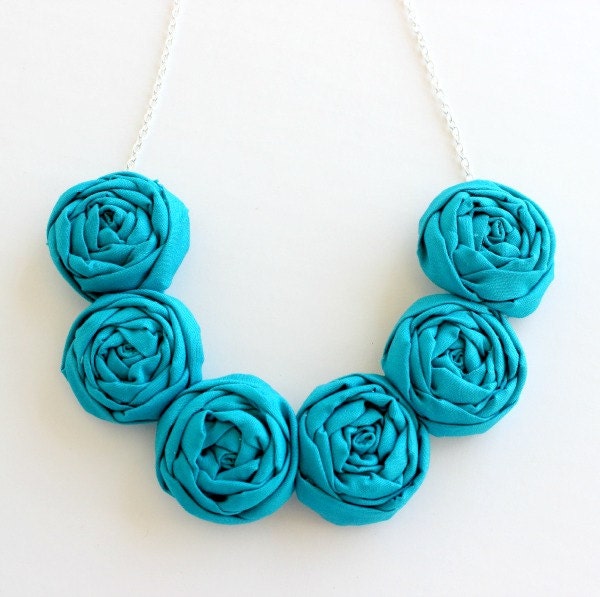 Deep Teal necklace Teal fabric flower necklace Teal