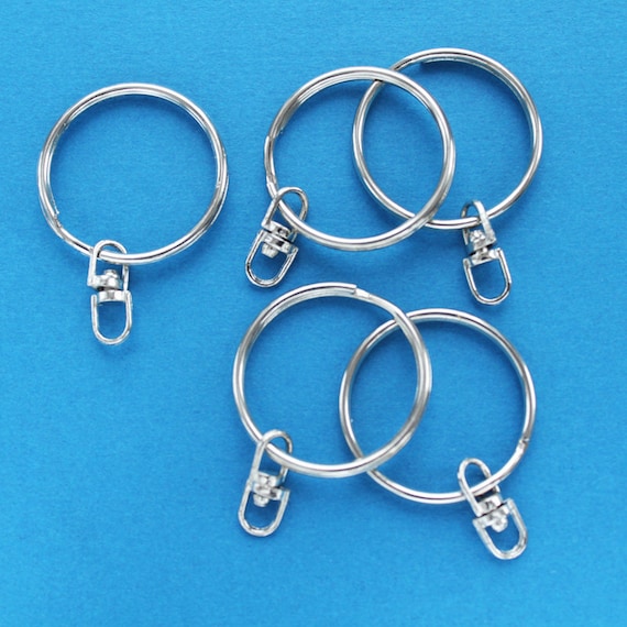 6 Key Chain Rings Silver tone 25mm 1 with Attached