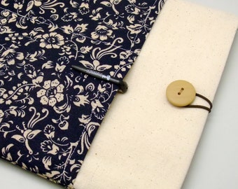 KI iPad Air case, iPad cover, iPad sleeve/ Samsung Galaxy Tab 3 10.1with 2 pockets, PADDED - Antiqued birds on blue