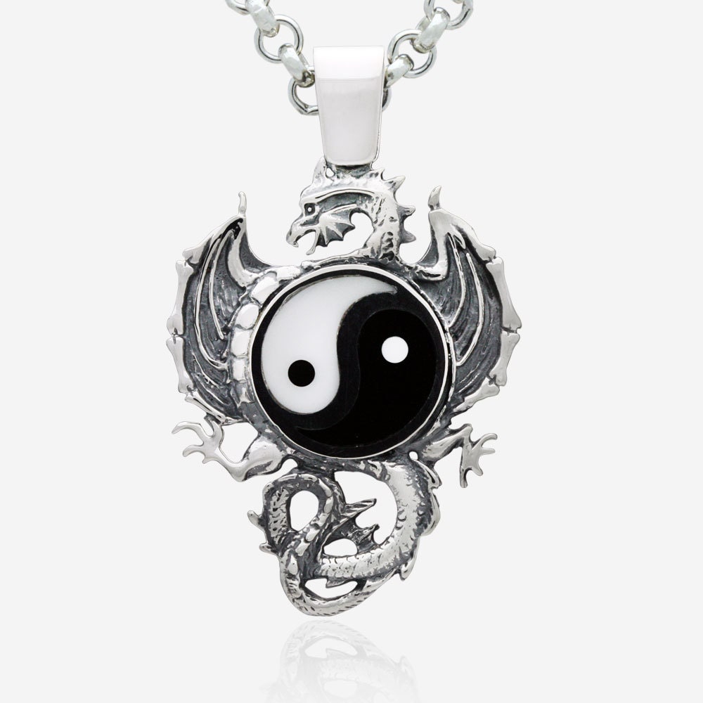 Sterling Silver Yin Yang Dragon Pendant by MAVAStyle on Etsy