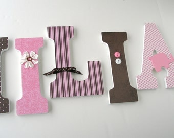 Wooden Nursery Letters Pink and Gray Custom Letter Set for