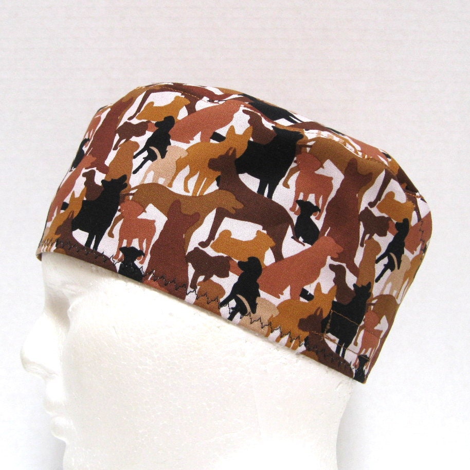 Mens Scrub Hat Veterinary Scrub Cap or Surgical Cap Brown Dog