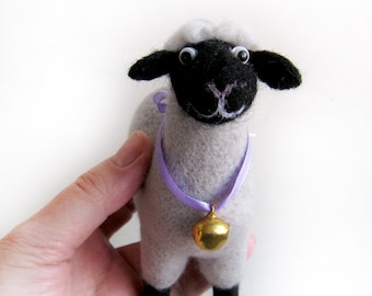 Lamb with a bell - needlefelted sculpture