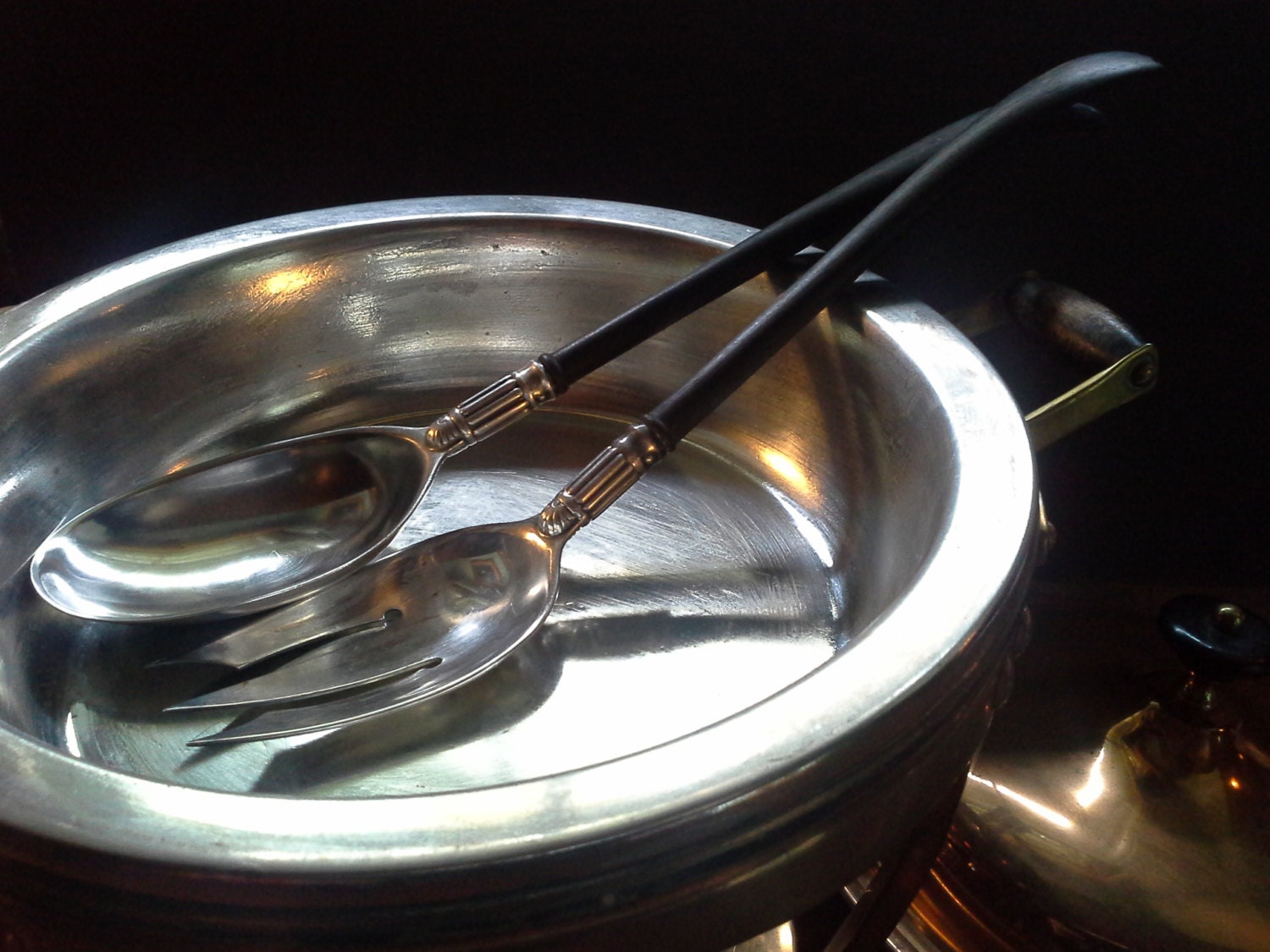 Gorham Silverplate Chafing Dish Spoon and Fork with Ebony Handles Haute Juice