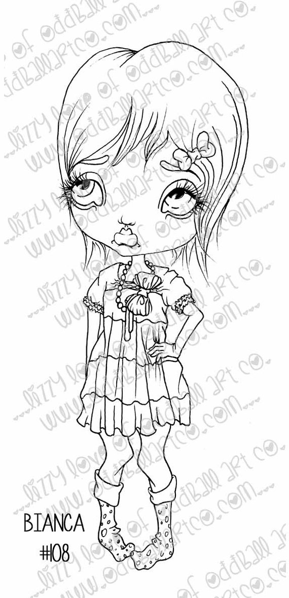 INSTANT DOWNLOAD Digi Stamp Digital Big Eye Sassy Girl ~ Bianca Image No.108 by Lizzy Love