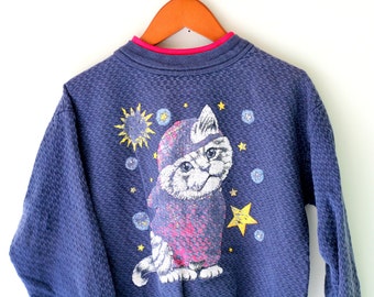 Vintage CAT Sweater..girls size 6..hipster. children. kids. girls. blue ...