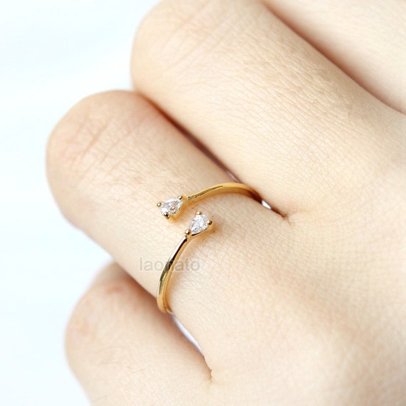 Tiny Oval CZ Ring / adjustable ring, thin ring, choose your color, gold and silver