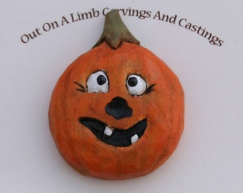 Pumpkin Pin/brooch, Hand carved wood- one of a kind