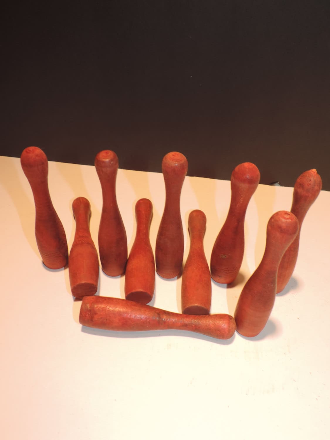 Small Wood Bowling Pins Skittles game Vintage Toy Bowling Pins
