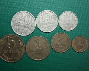 Back in the USSR - Set of 7 Soviet Russian metal coins, copeck, kopeks, kopecks, kopeyka