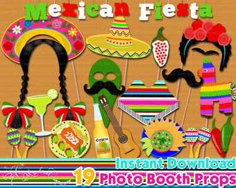 Mexican Fiesta photo booth props, Mexican fiesta birthday party, 5 de mayo, party decor, Photo Booth props set, Printable - INSTANT DOWNLOAD