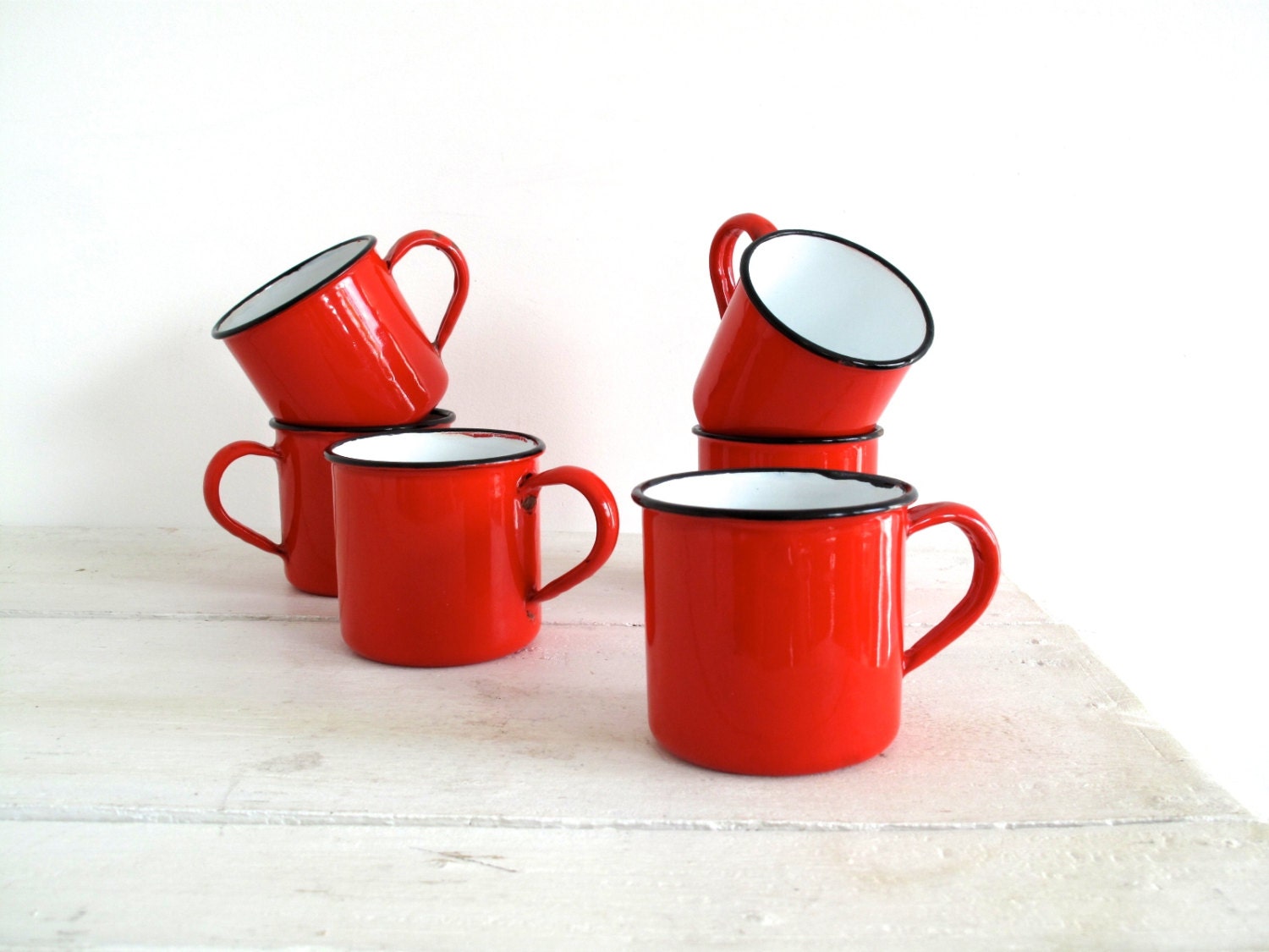 Vintage Red Enamel Cup Red Metal Cups / by SnapshotVintage