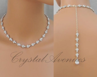Back Drop Bridal Necklace, Crystal Backdrop Necklace, Gold, Swarovski, Wedding necklace, Bridal Jewelry, Melonie Bridal Necklace