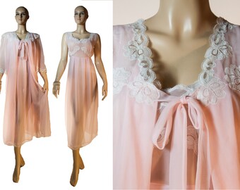 Stunning 1960's vintage long length double layer Peignoir Set in sheer ...