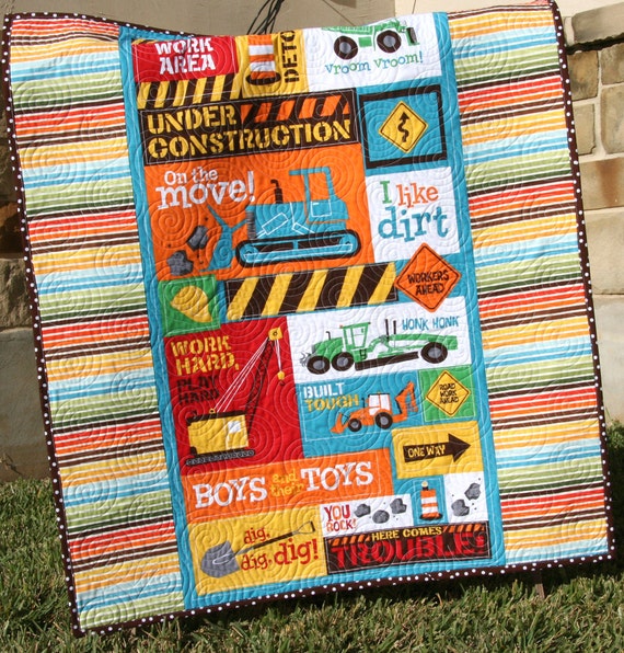 Construction Quilt Kit Baby Boy Vehicles Backhoe Crane