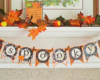 DIY KIT - Spooky Banner - Halloween Banner - Autumn Banner- 3 Versions to Choose Orange/Black/Green - Orange/Black/Cream - Cream/Black/Brown