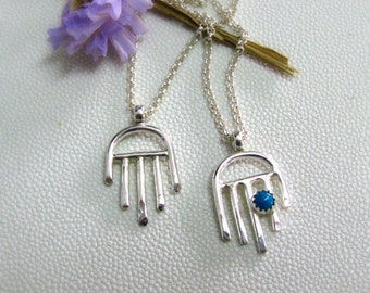Hamsa Amulets Charm Pendant - Sterling Silver & Turquoise Good Luck Charm - Handmade Jewelry - OOAK - Eco Friendly