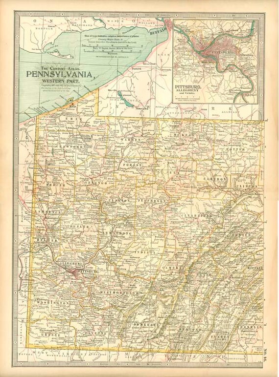 Items similar to PENNSYLVANIA WESTERN PART map from Century Atlas of ...