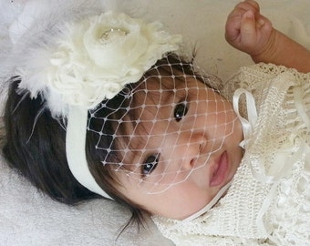Baptism Headband Vintage Christening Headband .. Birdcage Veil Headband Baptism Christening headband