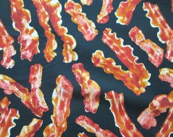 Bacon Strips Ham Realistic Black Cotton Fabric Fat Quarter Or Custom Listing