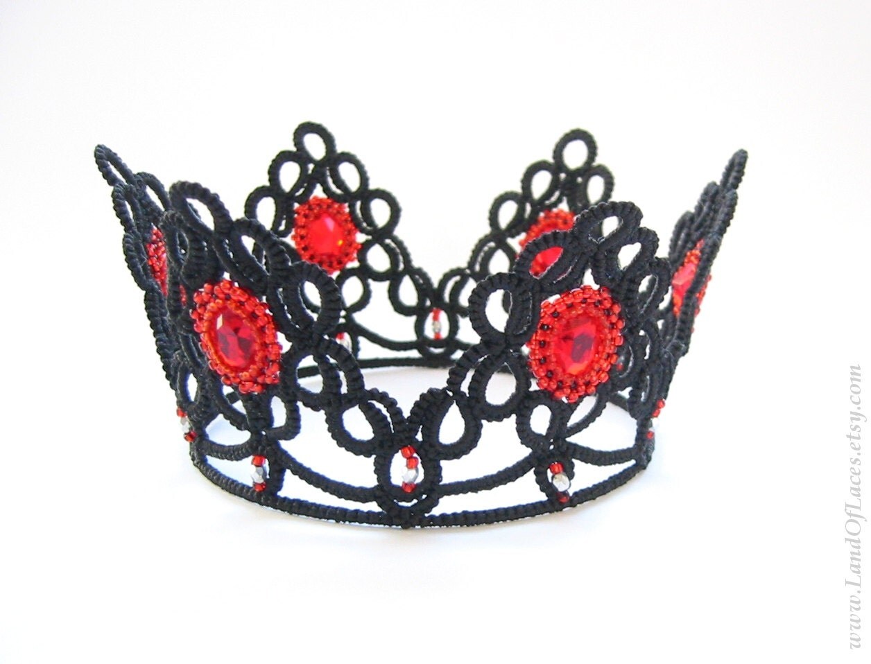 Dark Queen crown headpiece Black and red lace crown by LandOfLaces