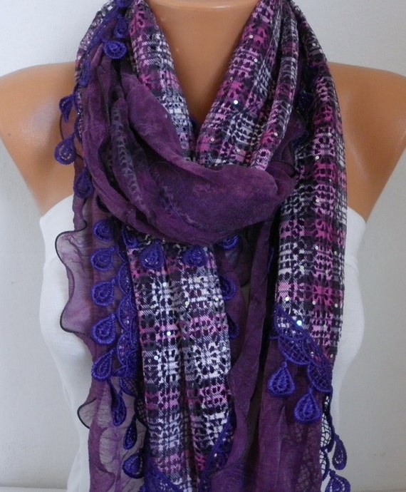 Purple Plaid Scarf Spring Winter Accessories Tartan by fatwoman