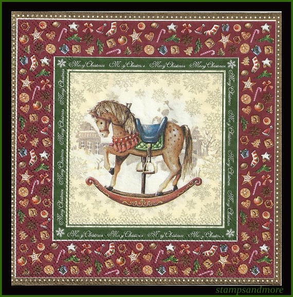 Rocking horse decoupage tissue paper napkin lot by stampsandmore