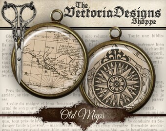 Old Maps Circles - 1 inch / 20mm / 18mm / 16 mm / 14mm / 0.5 inch - VDCIVI0060