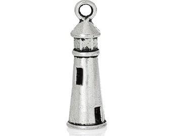 10 Antique Silver 3D LIGHTHOUSE Charm Pendants chs1454