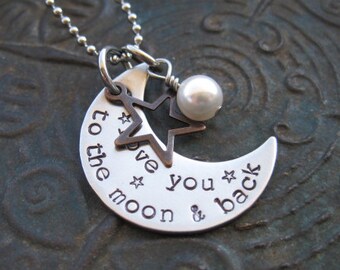 Stamped Jewelry - love you to the moon - Mommy Necklace - Mothers Necklace - Personalized Jewelry