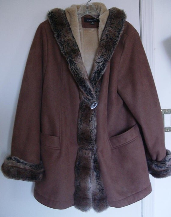 Jones New York Faux Suede Fur Hooded Coat by BestEstateJewelry
