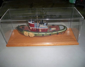 Vintage Collectible Model of a Tug Boat With Display Case