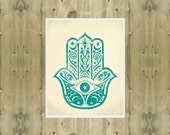 HAMSA Hand PRINT Art Print Home Decor Modern Yoga ZEN Antique Style  amulet