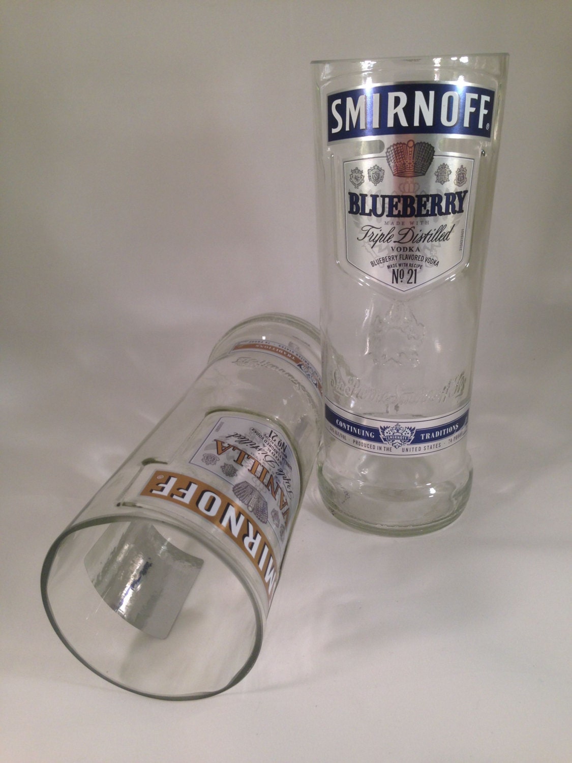 Smirnoff Vanilla and Blueberry Vodka Recycled Bottle Glasses
