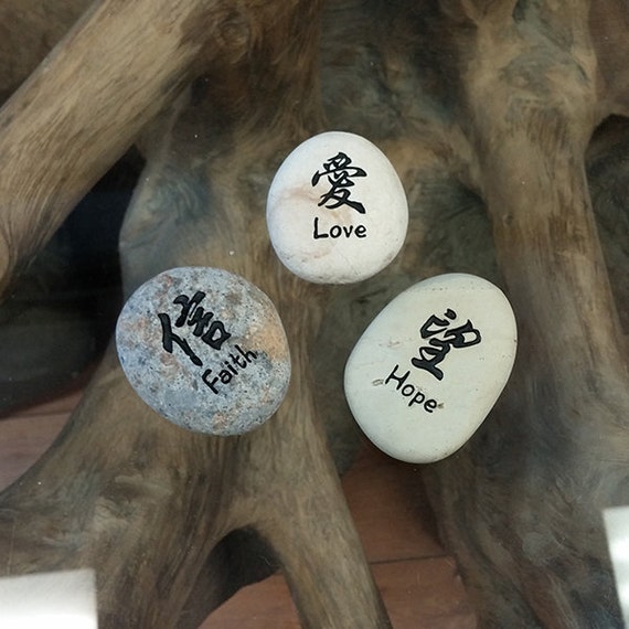 Items similar to Love, Faith, Hope Set of 3 Kanji Stone ...