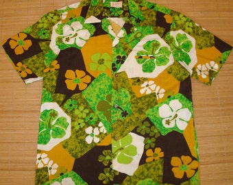 Mens Vintage 60's Keliis Groovy Hipster Floral Hawaiian Shirt - M - The Hana Shirt Co