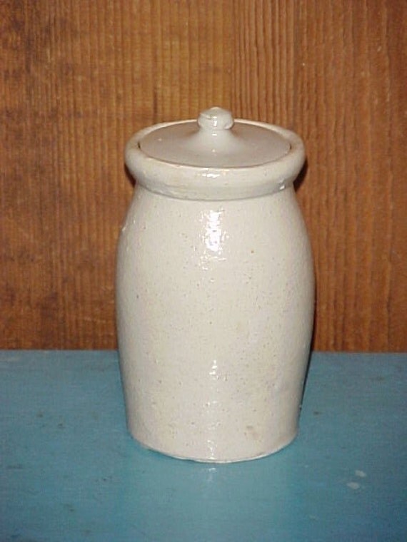 Small Primitive Crock Jar with Lid Early Country by AuntLenoras