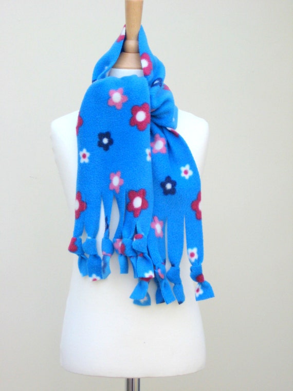 Scarf Blue Floral Polar Fleece Fringe Winter Scarf Warm