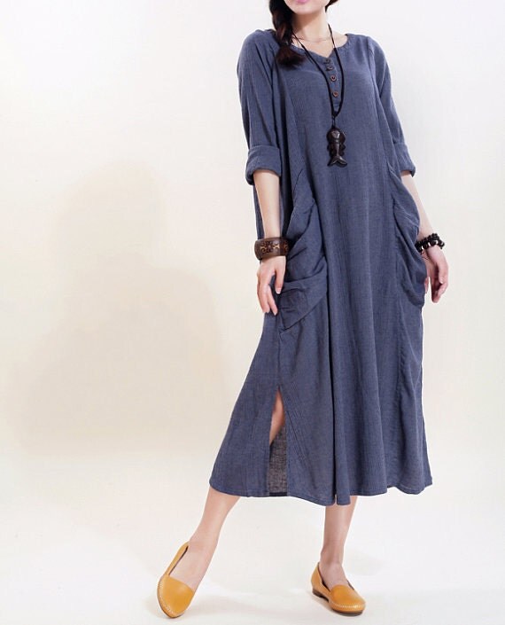 ... linen long sleeved dress Cotton Long dress Plus size maxi dress ... linen long sleeved dress Cotton Long dress Plus size maxi dress