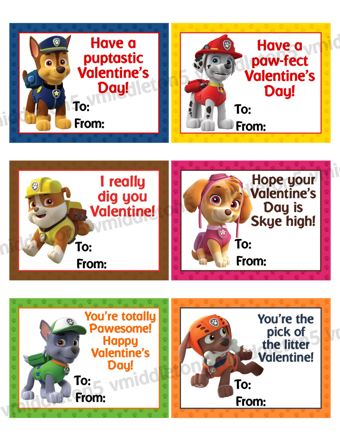 Paw Patrol Inspired Printable Valentines Day Cards