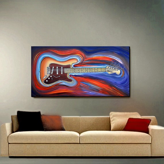 ORIGINAL PAINTING Fender Stratocaster Guitar Large 48x24 Pop