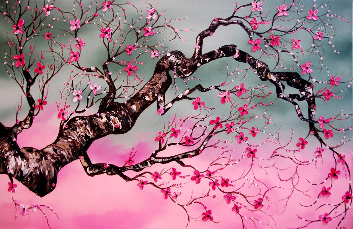 Japanese Cherry Blossom Huge 24x36 ORIGINAL by EmilyNewmanArt