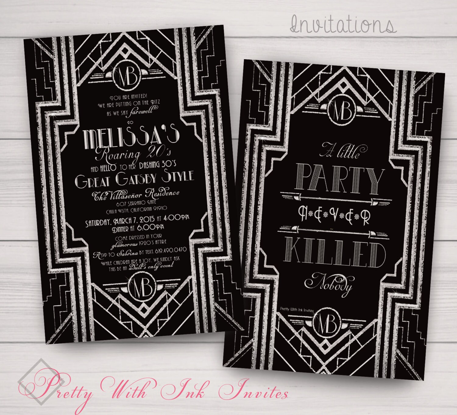 Birthday Great Gatsby Monogram Special Event Invitations