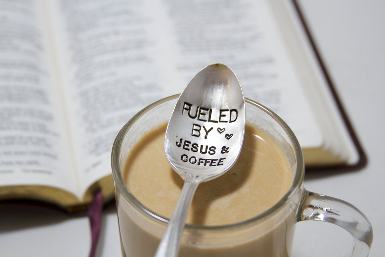 Fueled by Jesus & Coffee. Stamped Spoon for your morning