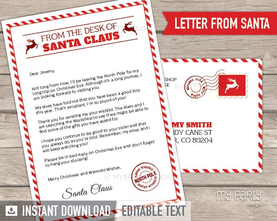 Letter from Santa kit with Envelope Template Red Christmas