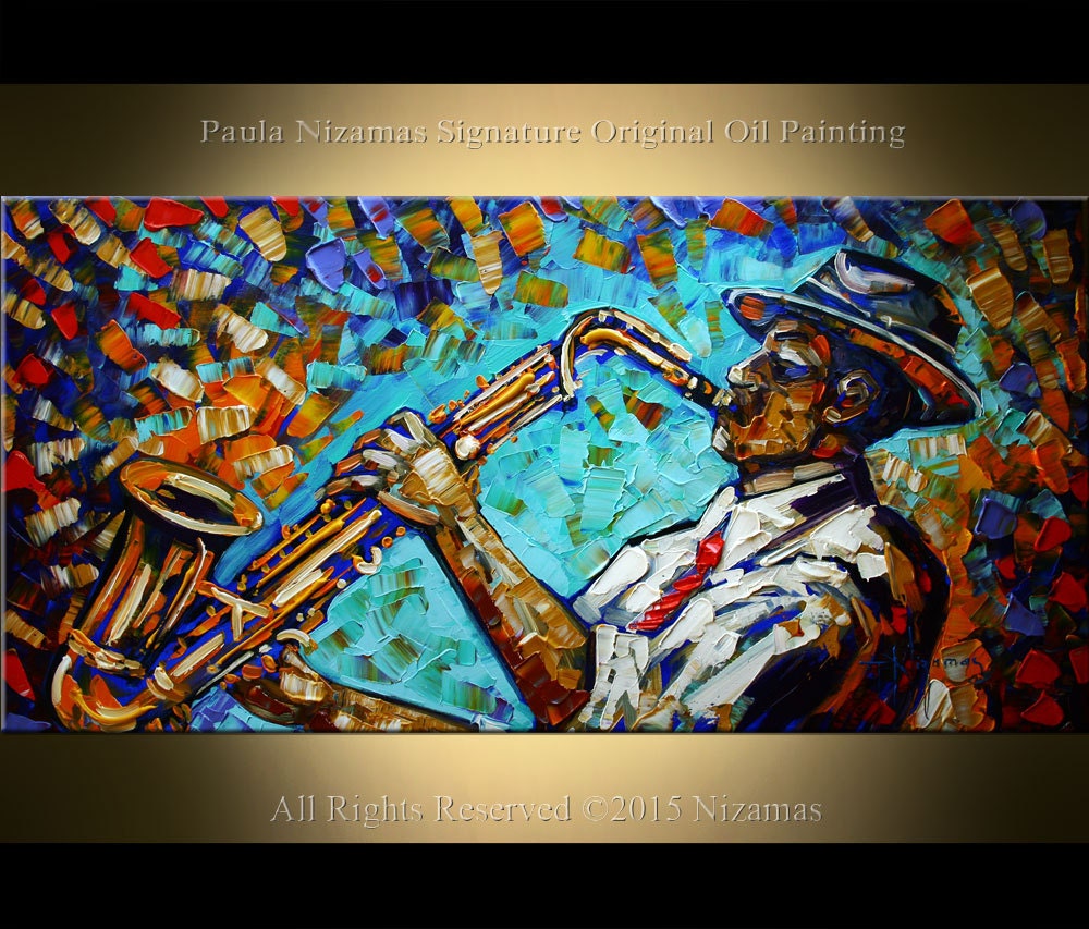 Saxophone Player ORIGINAL Modern Oil Painting on by Artcoast