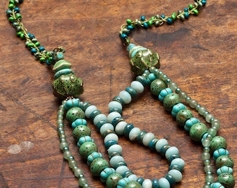 Mixed media statement necklace with semi precious stones, ceramic ...